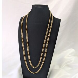 Monet Vintage Gold Tone Curb Link Chain Necklace Layered Long 54"